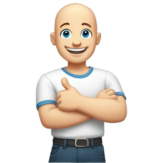 happy bald boy blue-eyed giving thumbs-up no white shirt, just the face and hand emoji