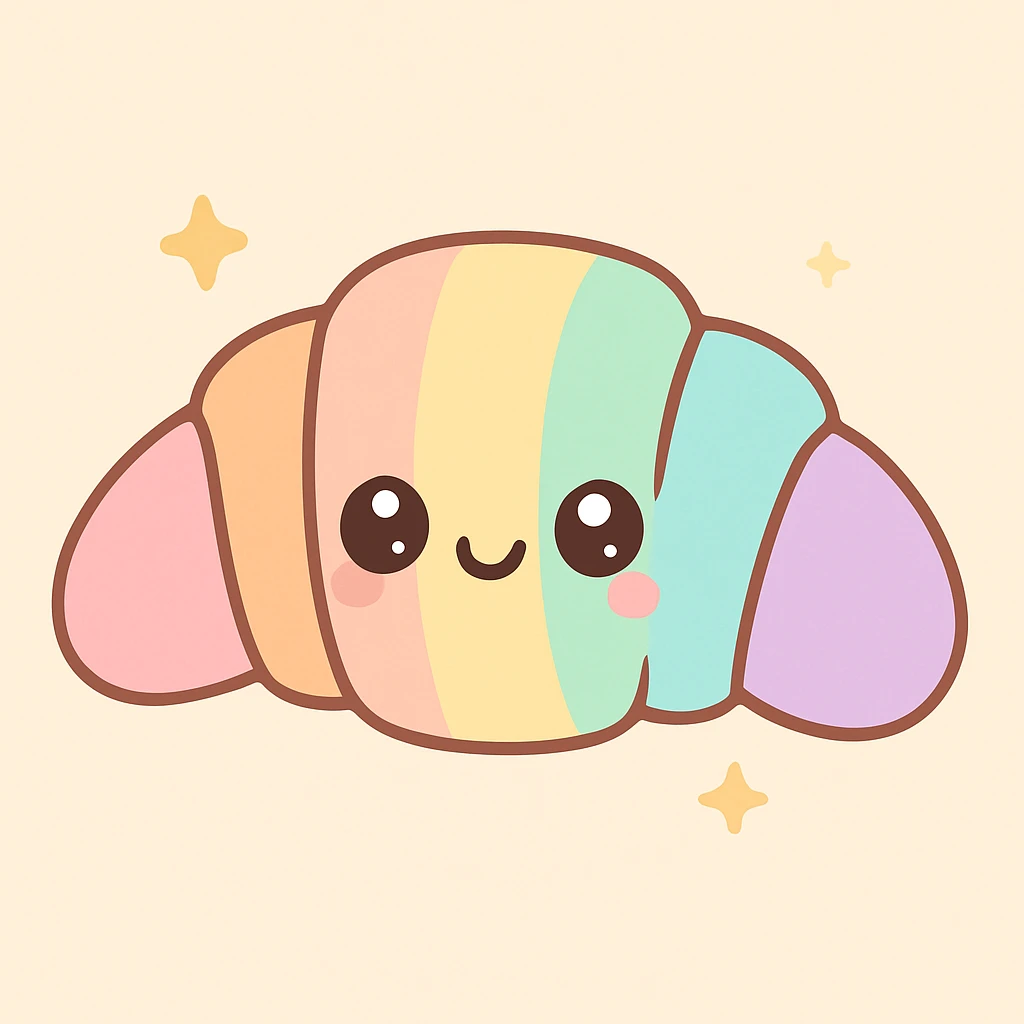 cute cartoon style croissant with rainbow pride colors emoji