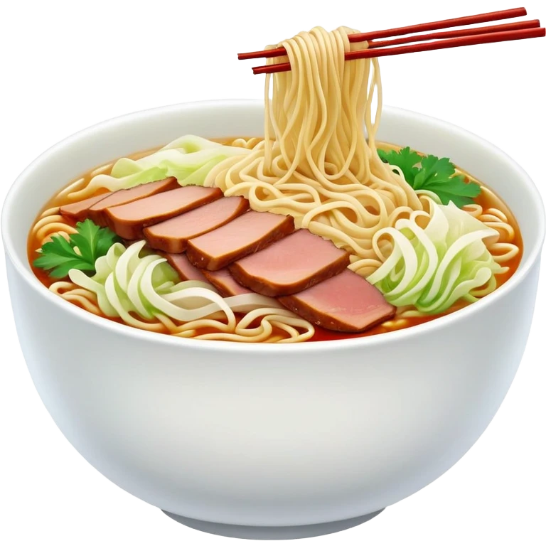 Bowl noodles with a mix of cured duck, Peking cabbage and chili emoji
