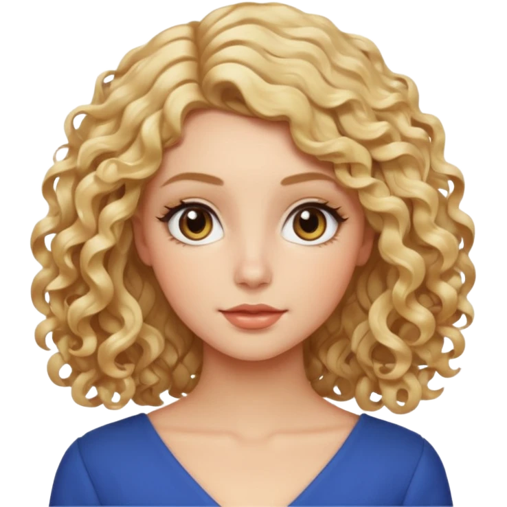 Mujer rubia, pelo rizado hasta los hombros, Raya del pelo al lado, Ojos almendrados emoji