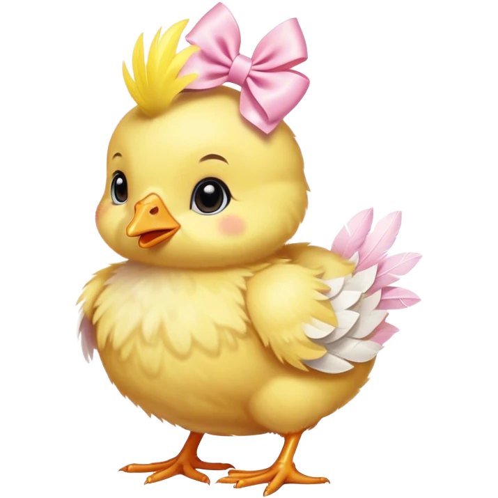 Baby chick with light pink bow around neck emoji