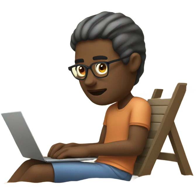 man sitting near bank of a beach and coding in a cool way emoji. emoji