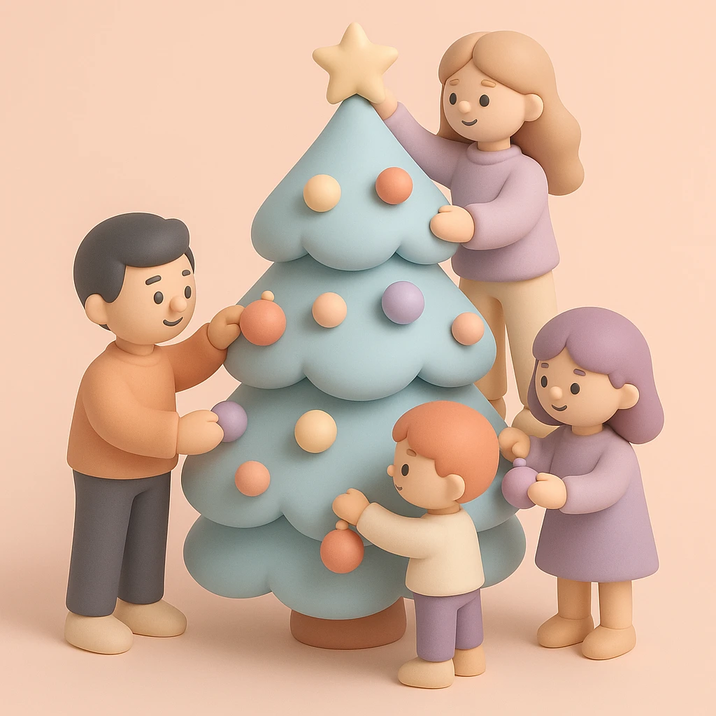 people decorating a Christmas tree emoji