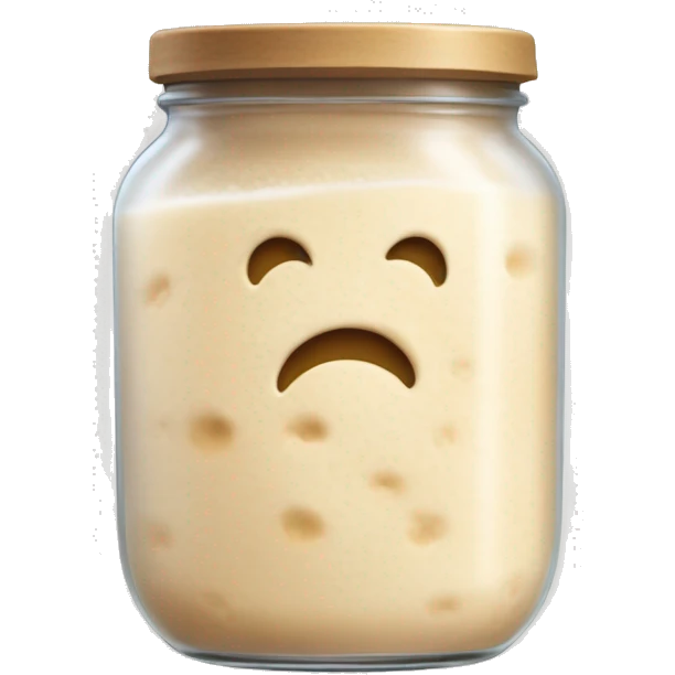 Bubbly Sourdough starter in a jar slightly overflowing down the side emoji