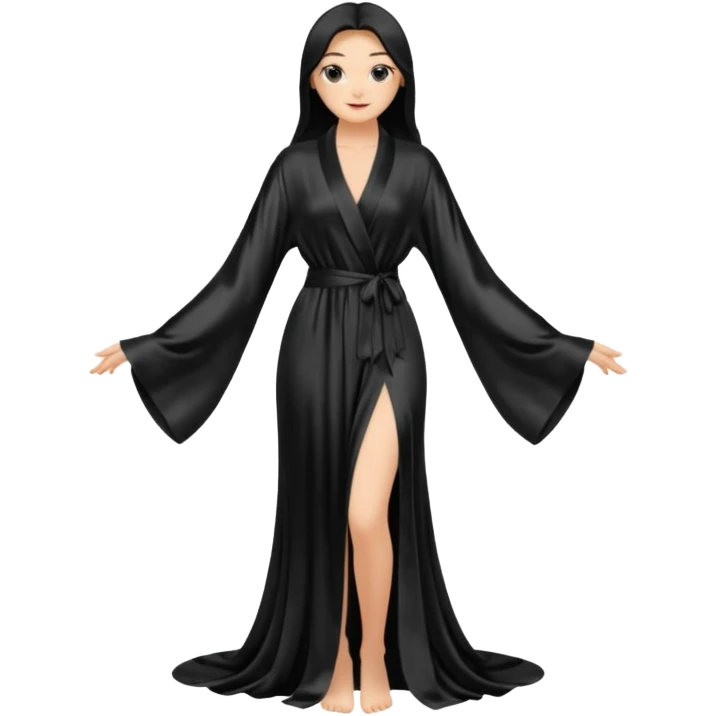 Plain Black silk long robe, extra long sleeves, high definition emoji