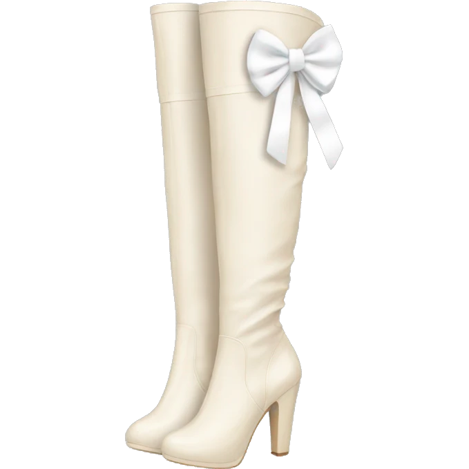 Cream thigh high boots with white bows  emoji