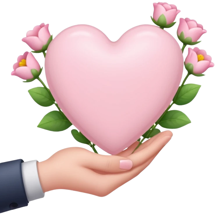 Light pink heart in hand with flowers emoji