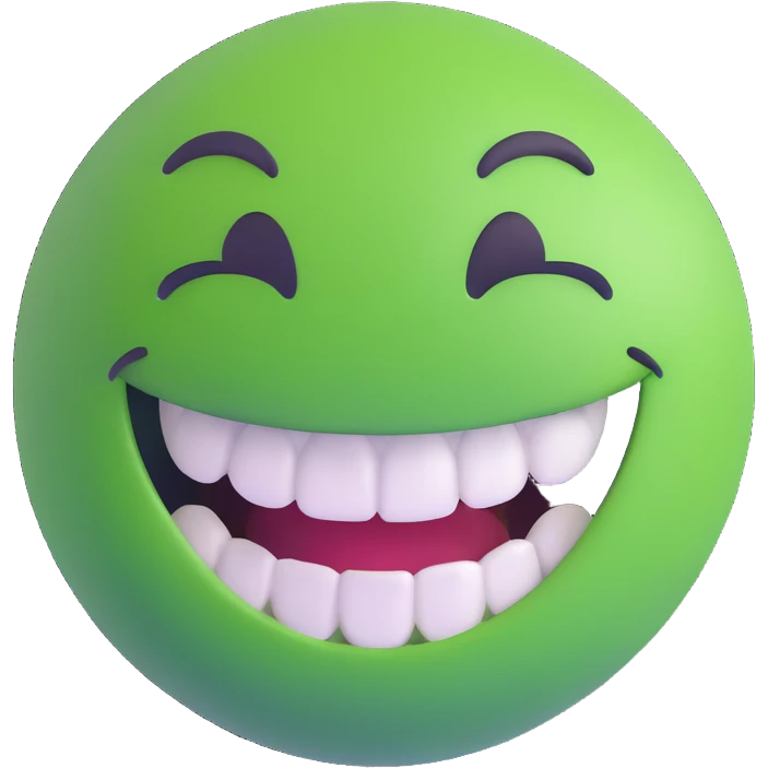 green happy emoji face showing teeth emoji