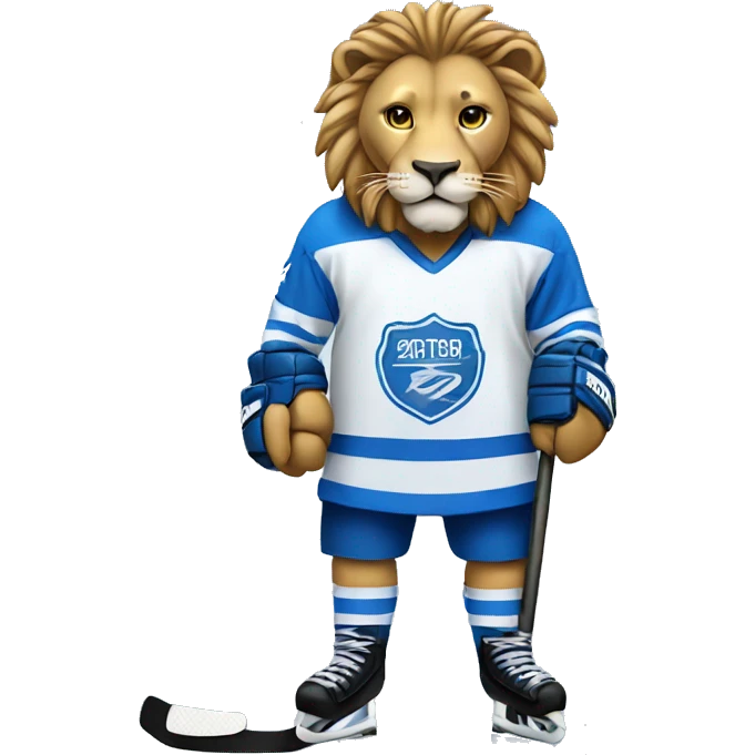 A lion in a hockey uniform in white and blue emoji