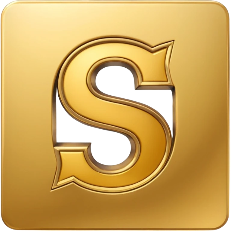 Create a custom emoji badge featuring a stylized, glossy letter “S”. Design it in the Gold rank theme from League of Legends. Use warm gold metallic textures, bright highlights, and a noble, premium feel. Emblem-like and highly polished. emoji
