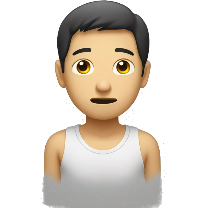 An asian guy with sad face sitting here think about his lover emoji