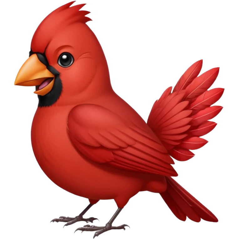 Male Cardinal (bright red)

"Laughing male cardinal bird, eyes closed, beak open wide, joyful expression, feathers slightly puffed, cartoon emoji style. emoji
