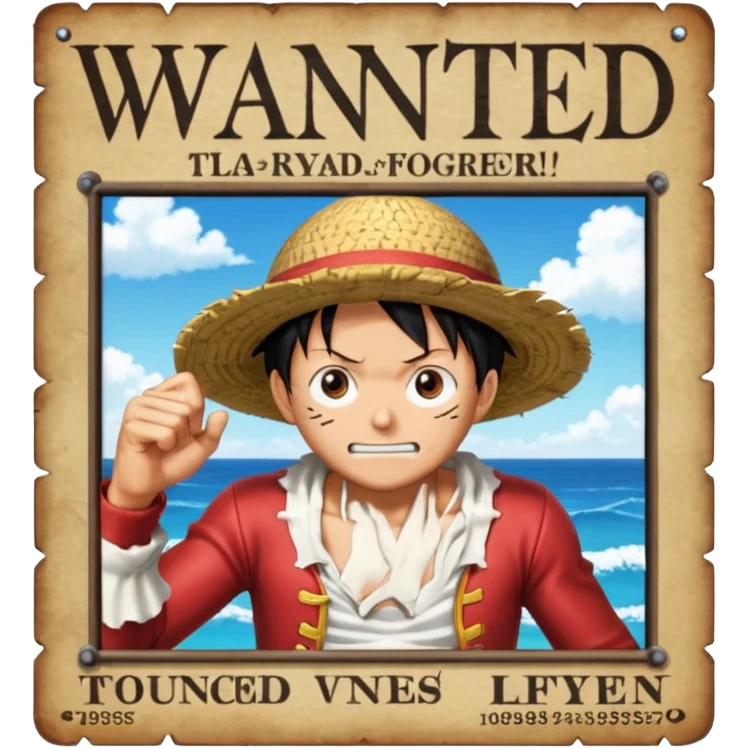 Luffy in gear five and background with wanted poster emoji