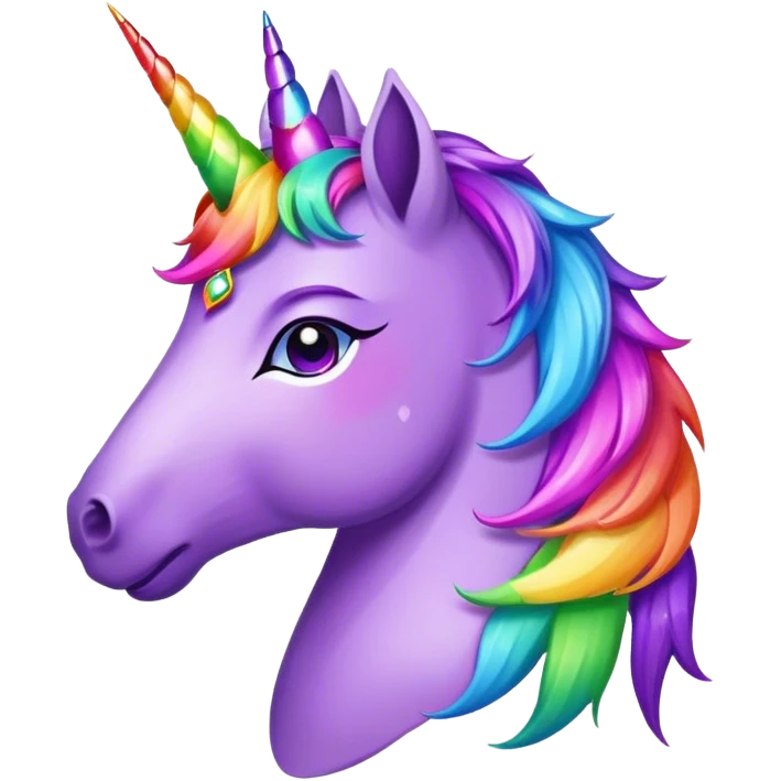 purple unicorn side profile, rainbow gemstone crown on forehead, mane made of multi-skin-tone handprints emoji