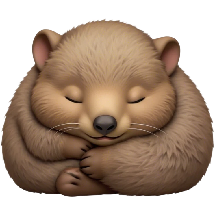 Meme-Worthy Cute Sleeping Wombat Portrait Emoji, Head resting peacefully with a contented smile, showcasing a robust, sturdy build and a luxuriously soft shaggy brown fur, eyes shut in a serene, restful nap, Simplified yet hilariously adorable features, highly detailed, glowing with a soft, drowsy light, high shine, relaxed and utterly lovable, stylized with an air of playful laziness, bright and heartwarming, soft glowing outline, capturing the essence of a comically sleepy wombat, so meme‐worthy it feels like it could instantly become the next viral sensation of adorable slumber! emoji