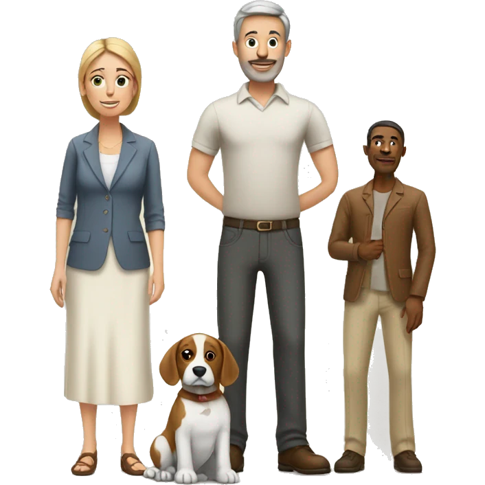 Tall husband and short wife with small white and brown dog emoji