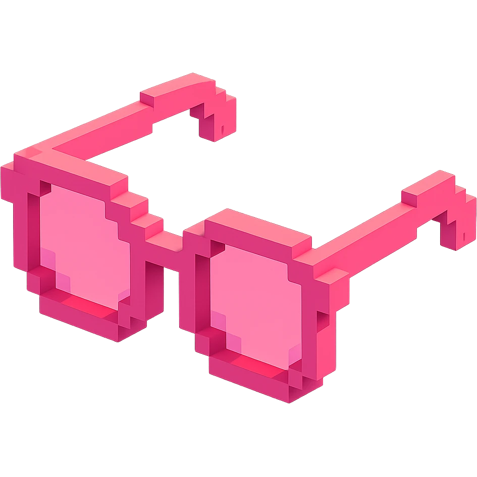 Voxel-style pink glasses with pink lenses, no background, following the silhouette from the reference image, with a different design. emoji