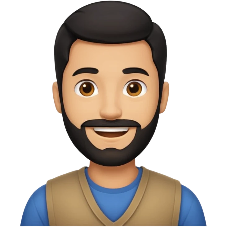 Man with light brown skin black hair and beard smiling from the chest up emoji