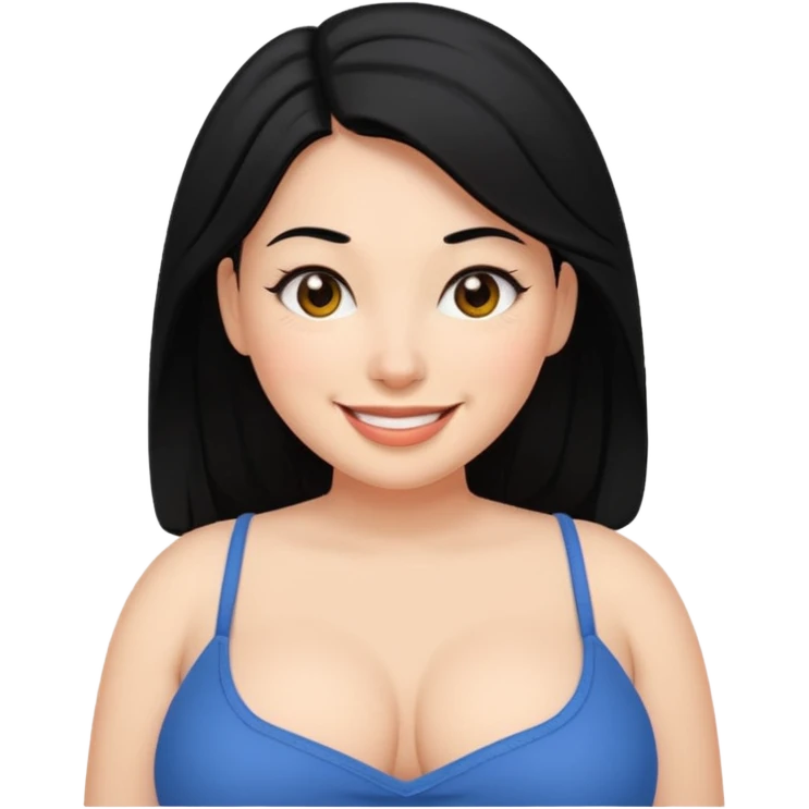 Woman with black hair and big tits which a thick ass emoji