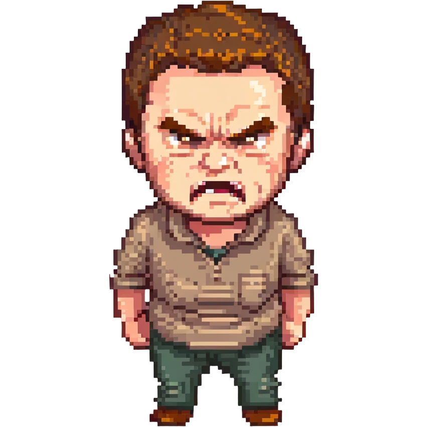 middle-aged man with short brown hair and angry expression, pixel art style emoji