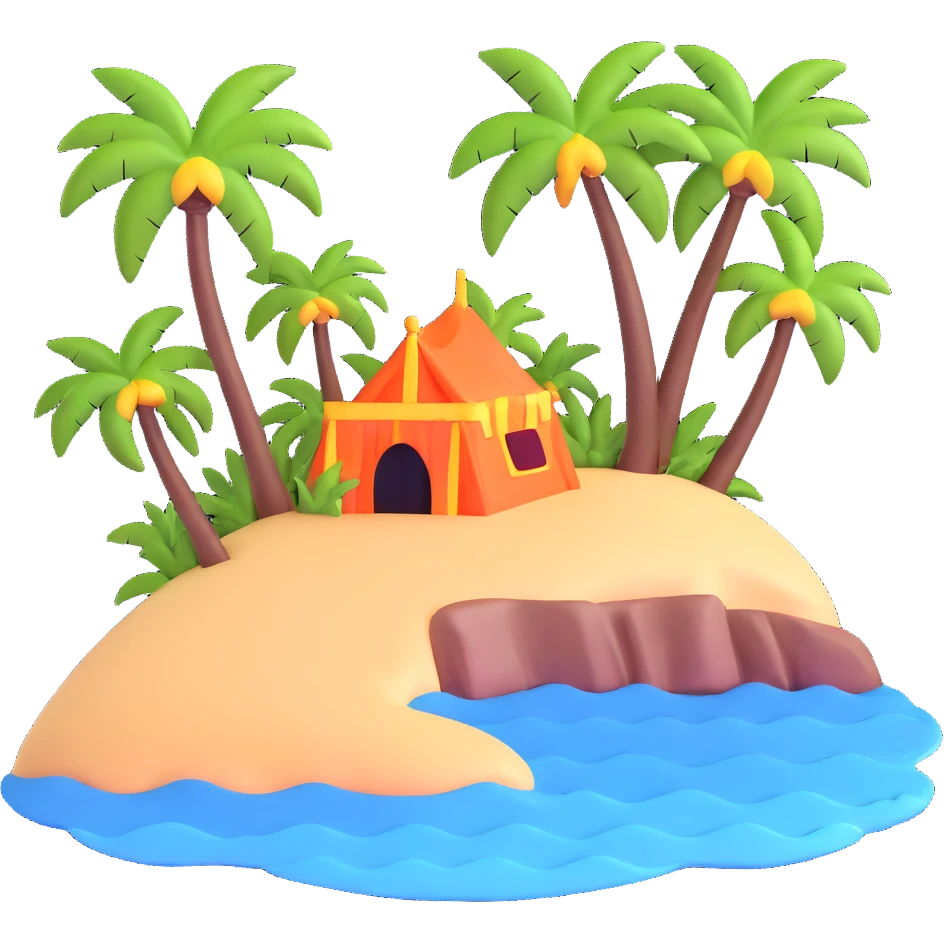 tropical island with palm trees and ocean emoji