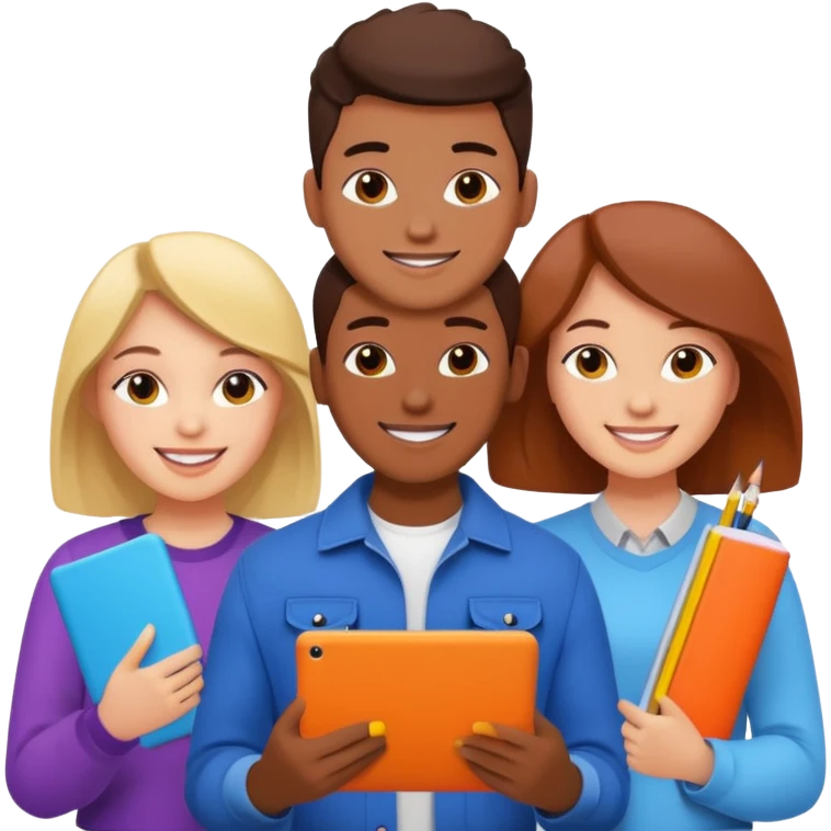three young people design students brainstorming with colorful materials emoji