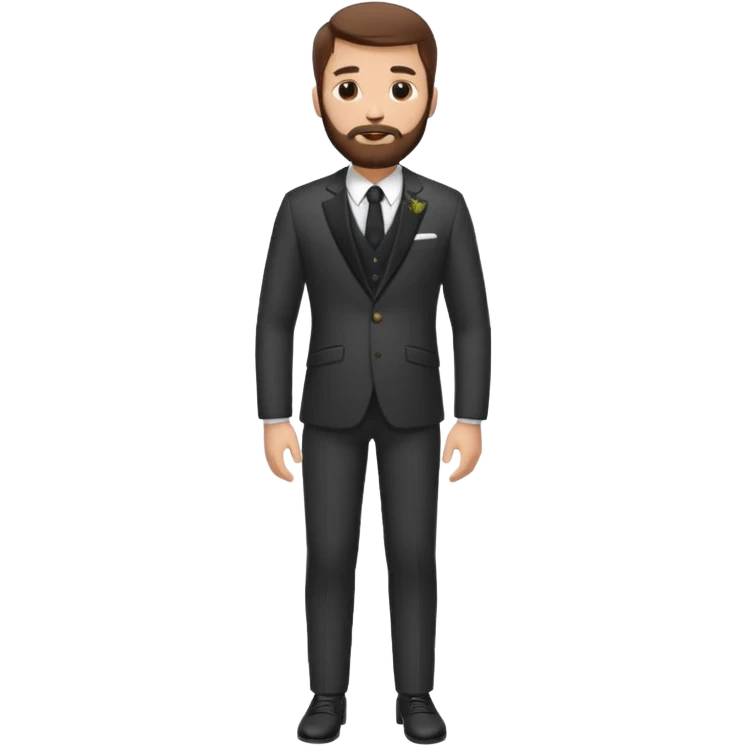 Chico blanco,ojos marrones,vestid novio, cuerpo entero, pelo castaño , barba emoji