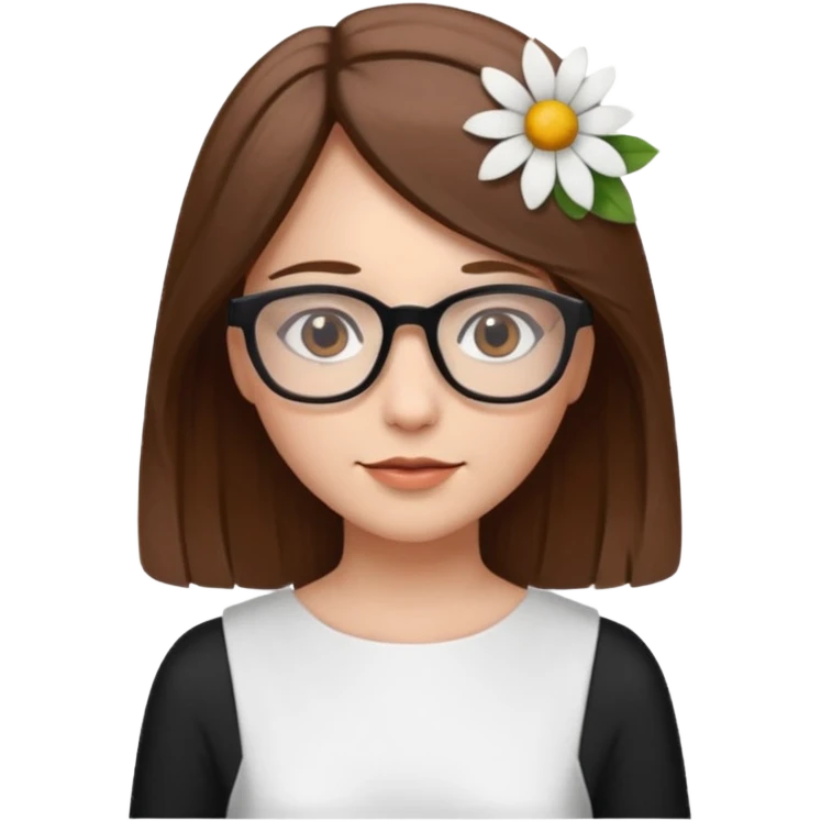 Hawaii female with fair skin. Shoulder length straight brown hair. Brown eyes with glasses. Flower in hair emoji