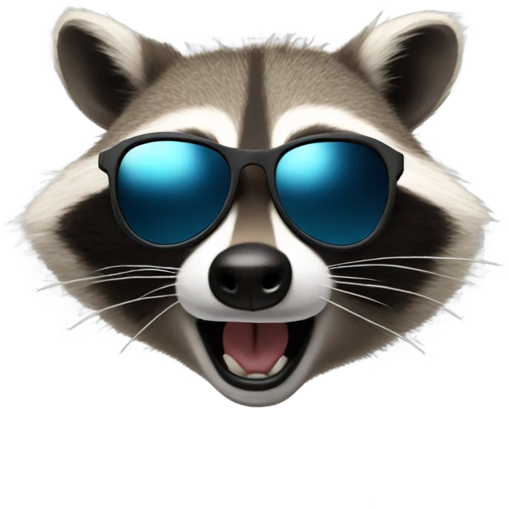 Raccoon shocked and farting with sunglasses emoji