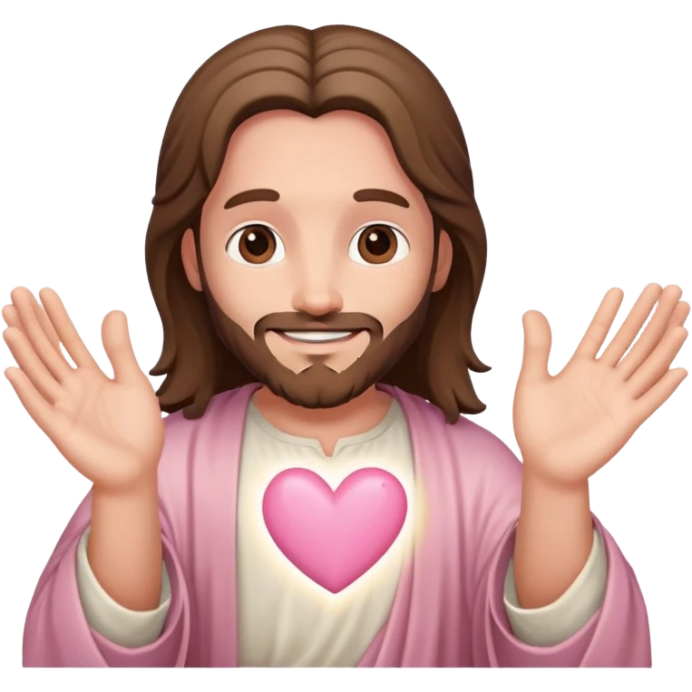 Smiling Jesus making light pink heart with hands emoji
