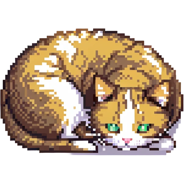 pixel art style cat curled up with simple background emoji