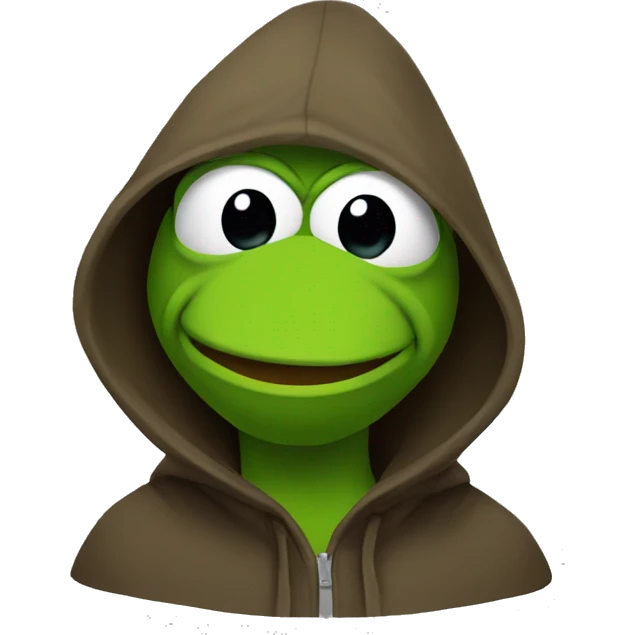 Kermit wearing hood.  emoji