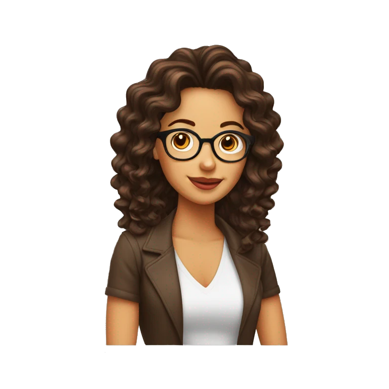 Mujer con cabello café rizado y lentes emoji