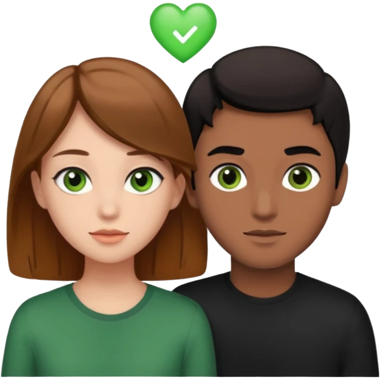 A boyfriend with light brown hair and green eyes next to his girlfriend with brown eyes and black hair emoji