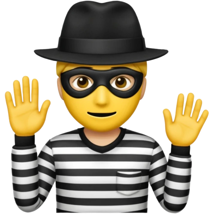 Make a robber emoji with yellow skin and white and black shirt with a mask thats black and make a hat on him emoji