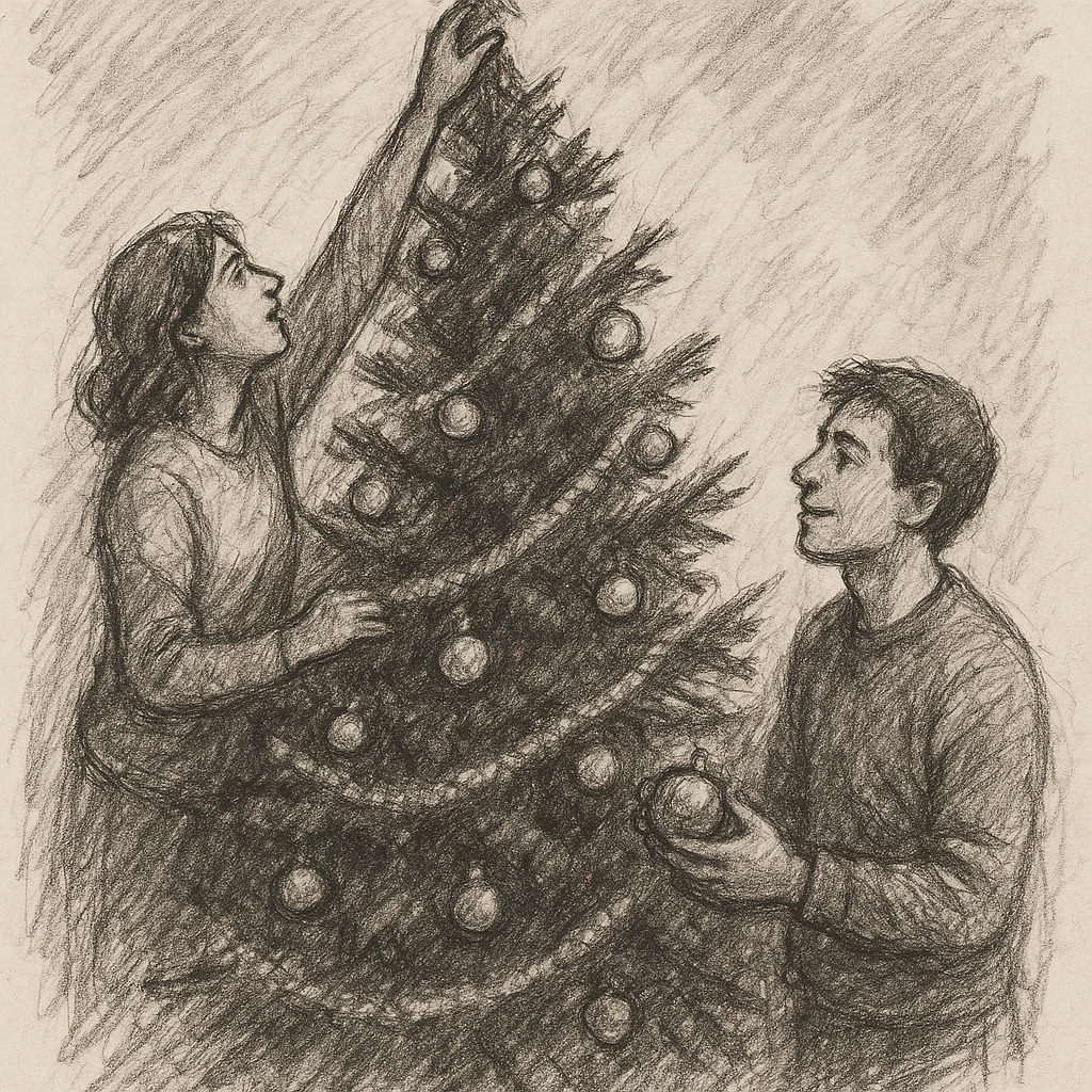 people decorating a Christmas tree emoji