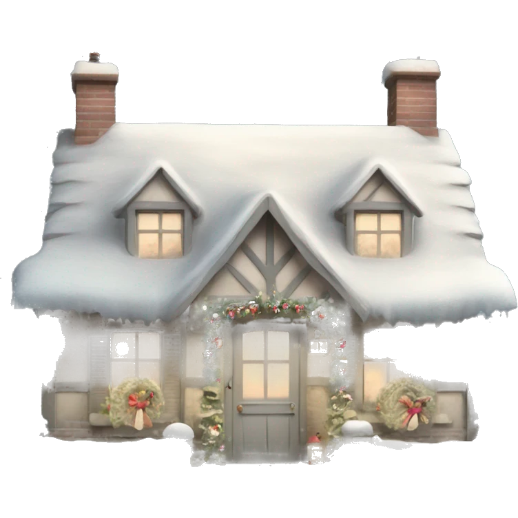 Shabby chic style English Christmas cottage one story with snow emoji