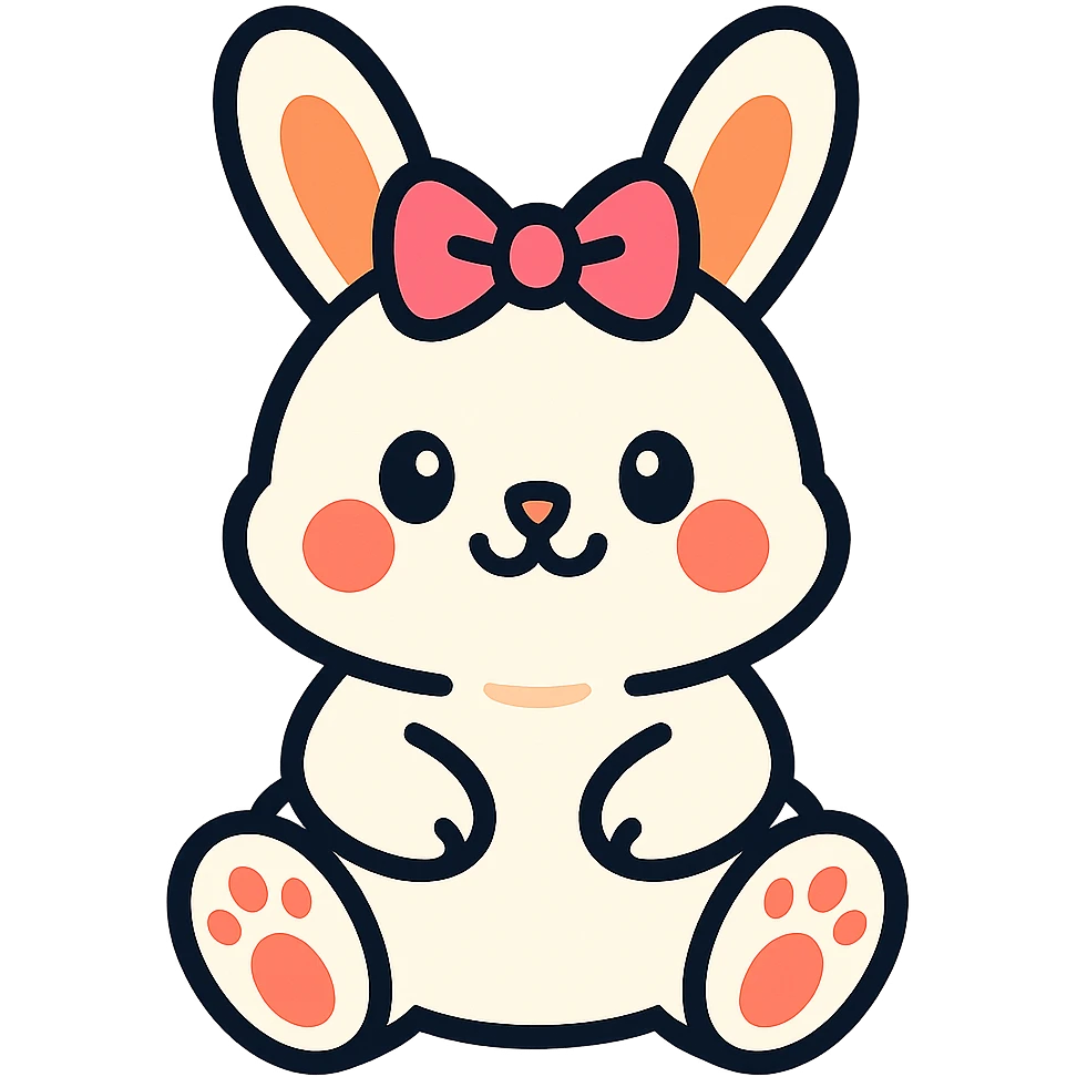 vibrant toon style cutesy white bunny rabbit with a pink bow emoji
