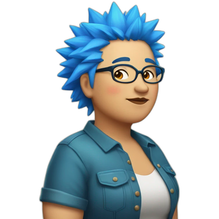 Older fat lesbian Chilean very short spiky bright blue hair emoji