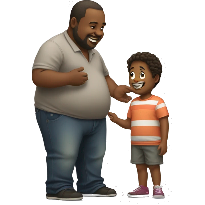 fat man gifting a child a mini version of himself emoji