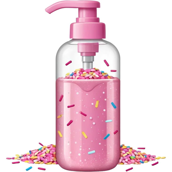 Pink shower gel light pink bottle with sprinkles and confeti on the bottle with a flip cap emoji