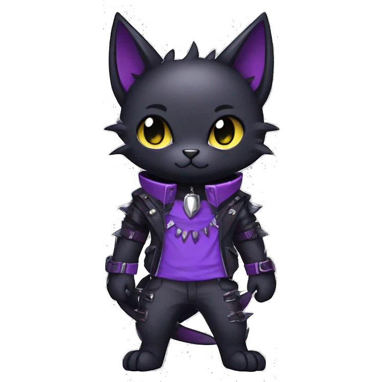 cool edgy black punk Purple nargacuga-bat-cat-Fakemon collar full body emoji