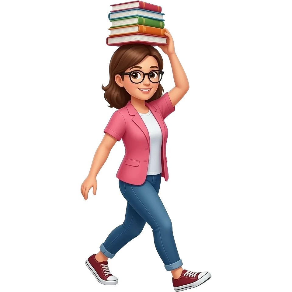 mujer cuerpo completo caminando manteniendo el equilibrio con libros en la cabeza emoji