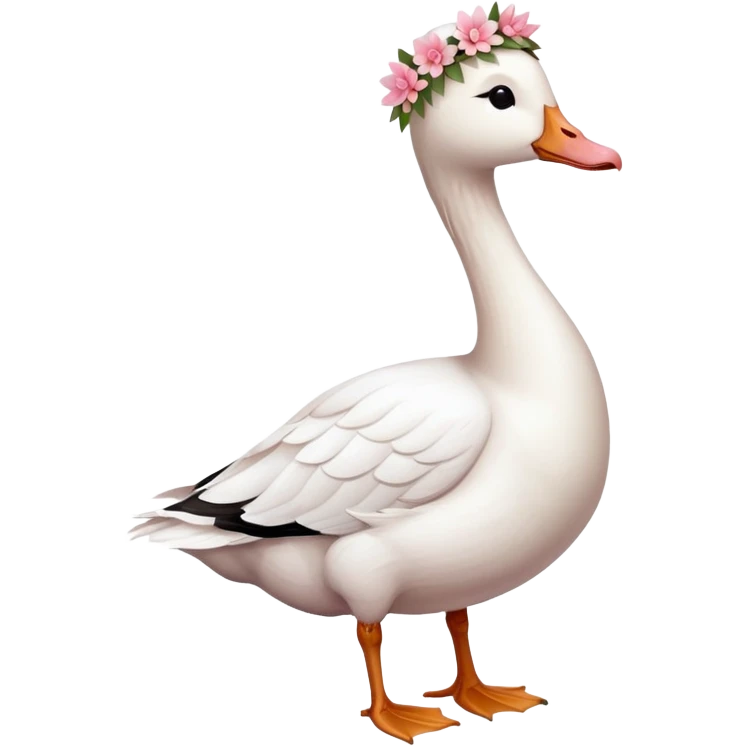 white goose with a pink flower crown standing emoji