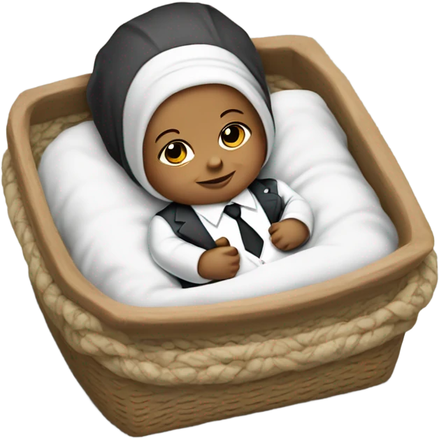 white newborn baby in a business suit lies in a cradle emoji