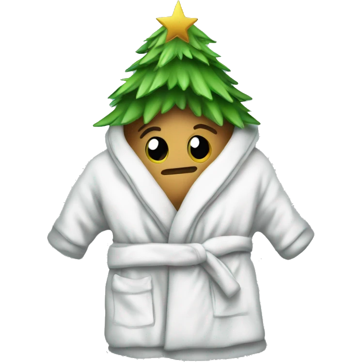 A Christmas tree wrapped up in a cozy bath robe emoji