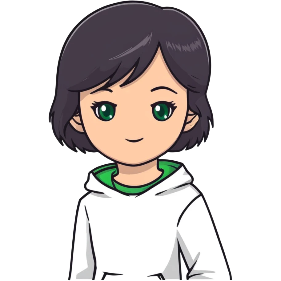 menina bonita, cabelo escuro, pele clara, olhos verdes, roupa branca estilosa emoji