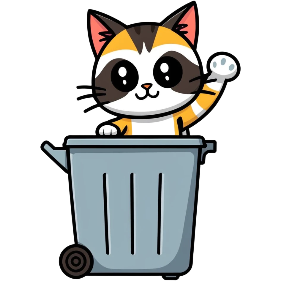 A gremlin cat in a garbage can emoji