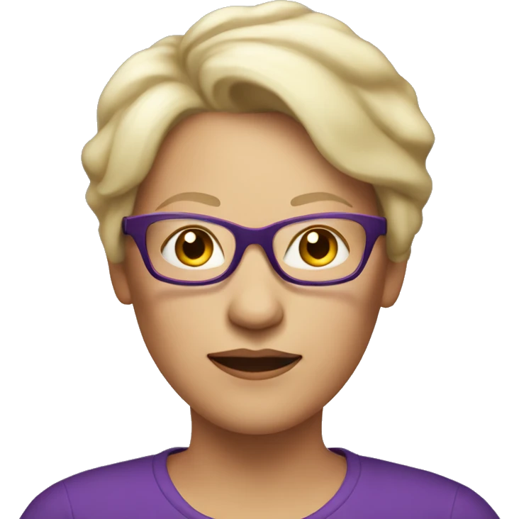 short blonde older female with short hair wearing a purple top and glasses emoji