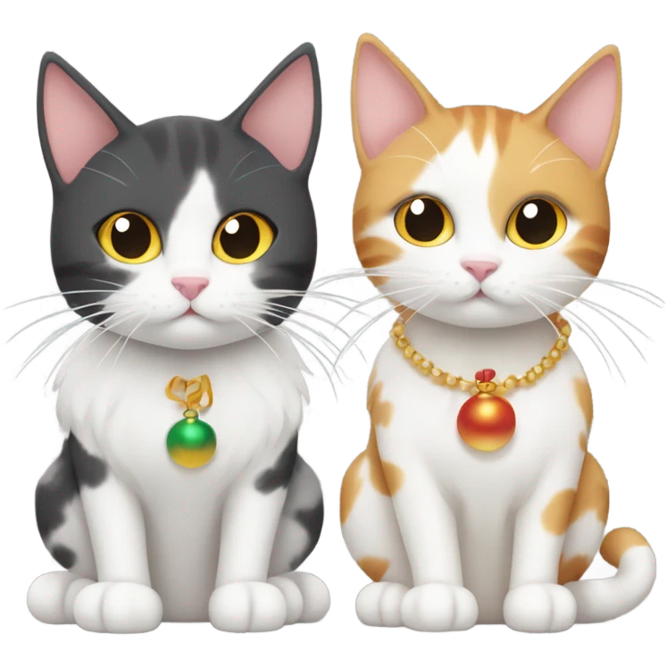 mysterious calico cat and white tabby cat words happy new year  emoji